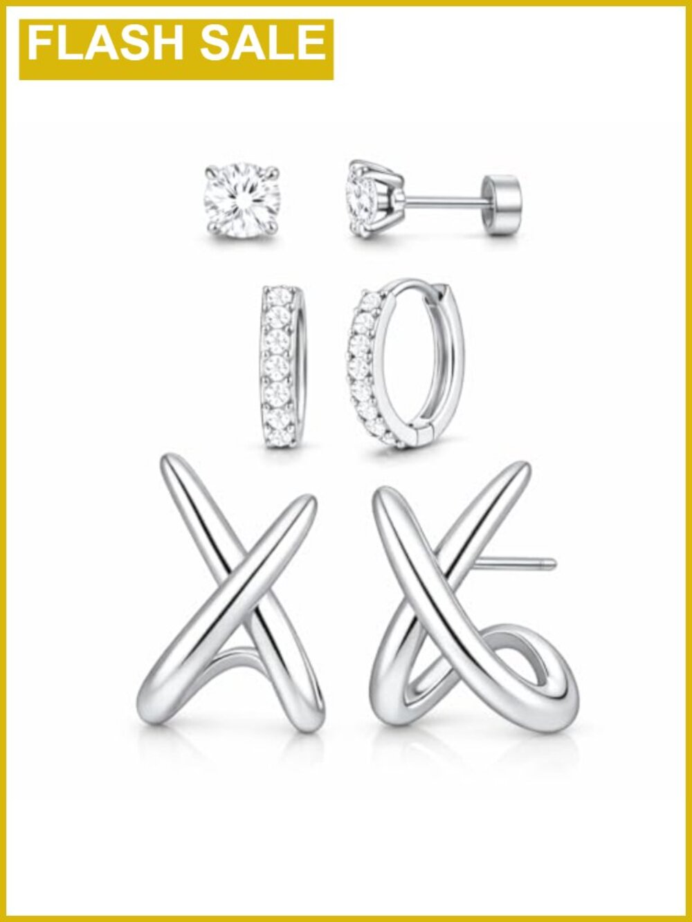 3 Pairs Hypoallergenic CZ Huggie Hoop Stud Earrings Set